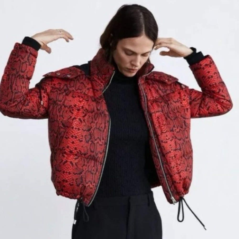 Zara Red Snake Print Puffer Jacket